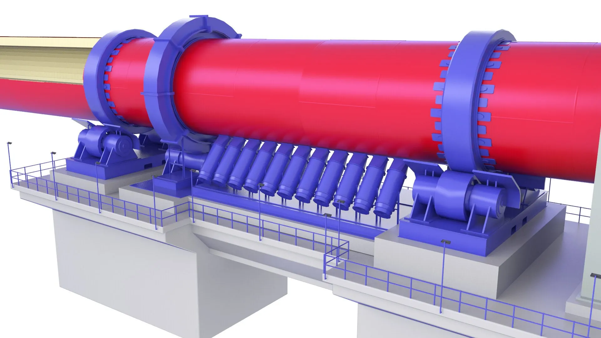 Cement rotary kiln with support rollers and tyres — ATF manufactures precision replacement components for continuous clinker production