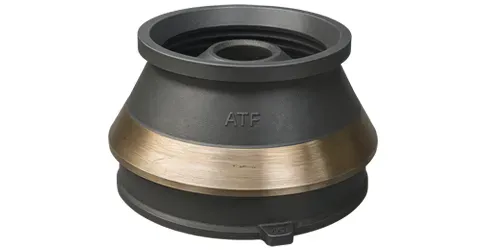 Close-up of TiC titanium carbide inserts cast into manganese cone crusher liner strike zone